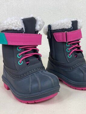 Cat & Jack Toddler Winter Boots Gray Pink Thermolite Size 5 Faux Fur